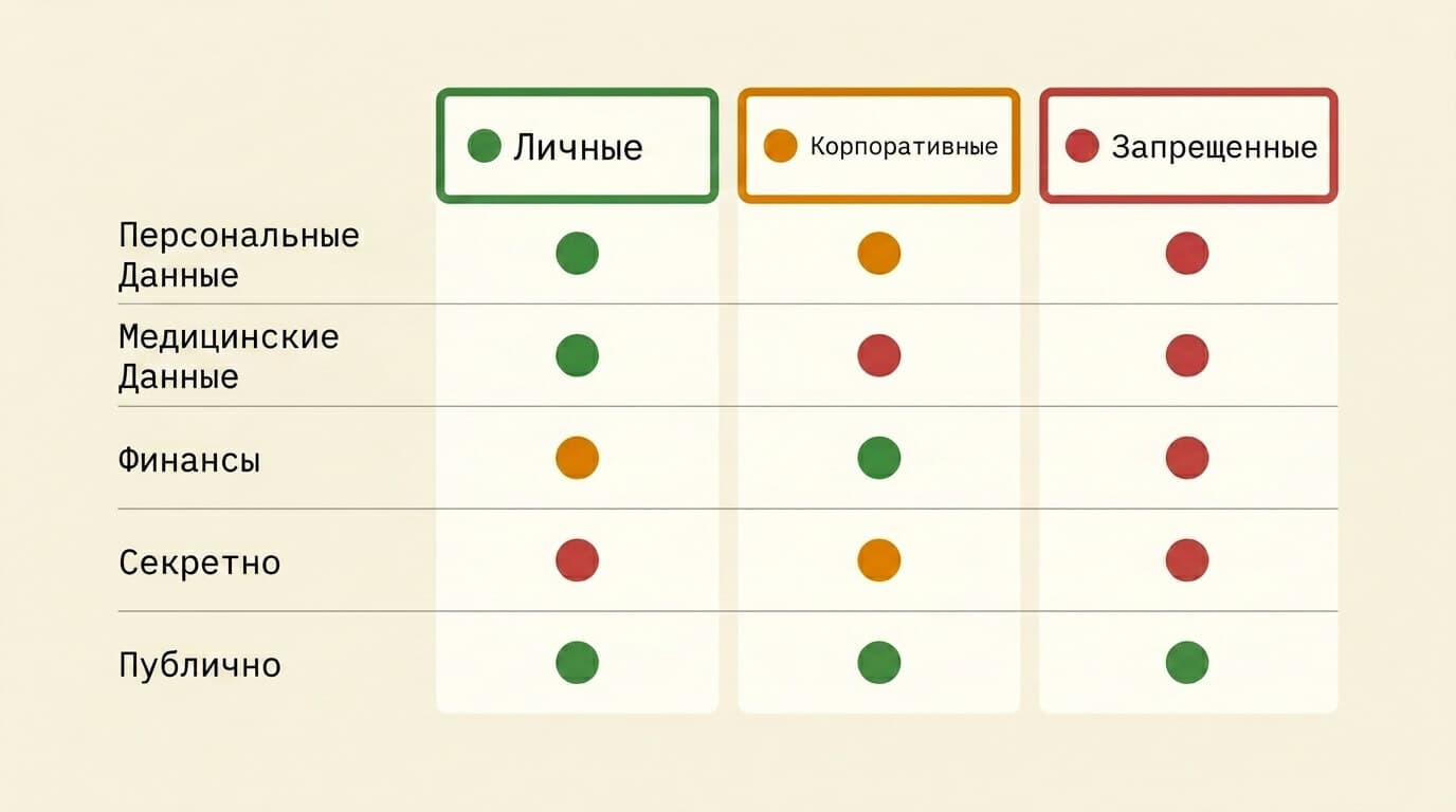 Матрица приватности данных: зелёная, жёлтая, красная зоны