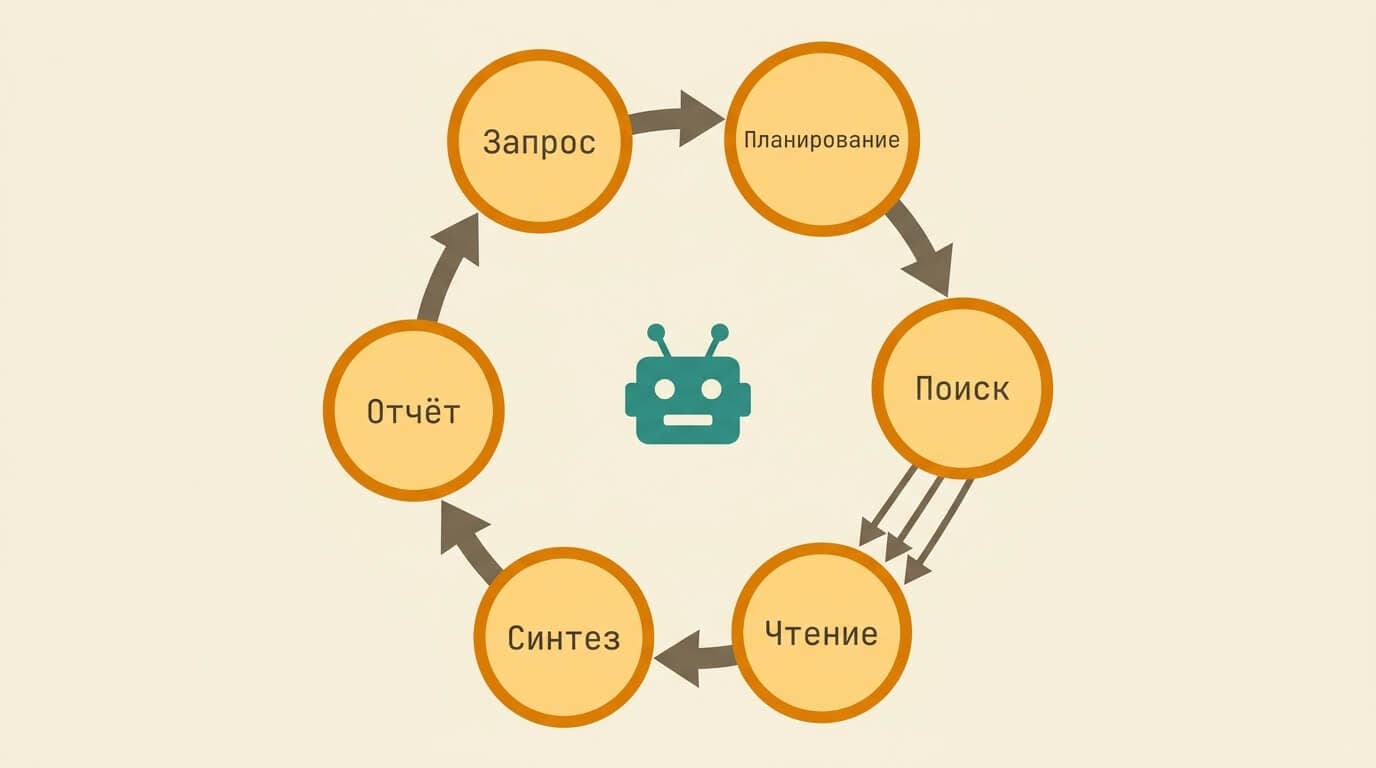 Циклический процесс работы агентного режима Deep Research